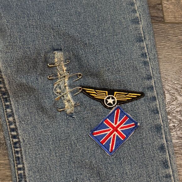 Vintage 90s Y2K Z Cavaricci Patch Embroidered Safety Pin Flare Jeans - Juniors 1 - Picture 3 of 13